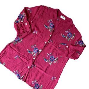 Kindred Anthropologie Women's Floral Embroidered Peasant Top Blouse L